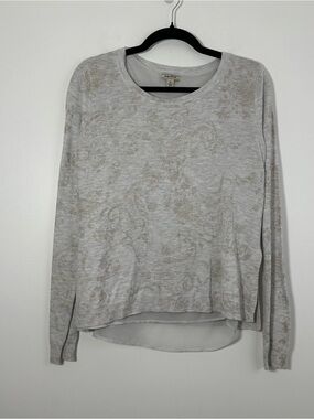 Lucky Brand Women’s Small Gray Floral Layered High Low Long Sleeve Sweater Top